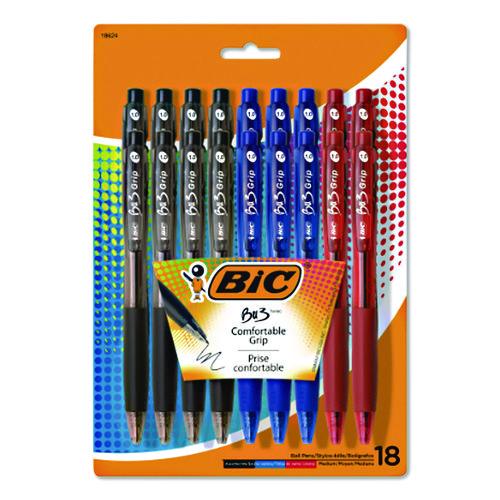 Image of BIC® BU3P18-AST BU3 BALLPOINT PEN, RETRACTABLE, MEDIUM 1 MM, ASSORTED INK AND BARREL COLORS, 18/PACK
