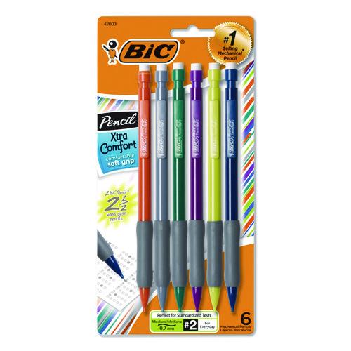 Image of BIC® MPGP61-BLK Xtra-Comfort Mechanical Pencil, 0.7 mm, HB (#2), Black Lead, Assorted Barrel Colors, 6/Pack