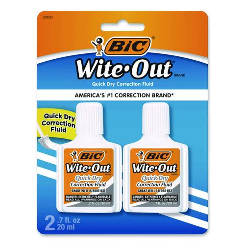 Image of BIC® WOFQDP24-A-WHI Wite-Out Quick Dry Correction Fluid, Foam Brush Tip Applicator, 0.68 oz Bottle, White, 2/Pack