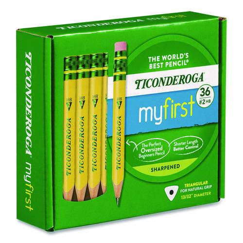 Image of Ticonderoga® X33136-0001 My First Short Pencil with Eraser, 3.6 mm, HB (#2), Black Lead/Yellow Barrel, 36/Pack