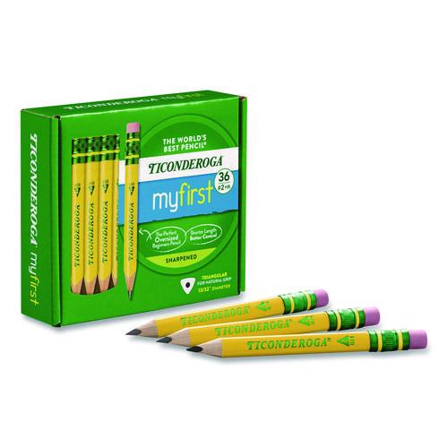 Image of Ticonderoga® X33136-0001 My First Short Pencil with Eraser, 3.6 mm, HB (#2), Black Lead/Yellow Barrel, 36/Pack