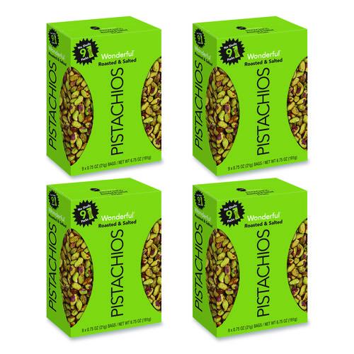 Image of Paramount Farms® PAR91100 Wonderful No Shells Pistachios, Roasted And Salted, 0.75 Oz Bag, 9 Bags/box, 4 Boxes/carton