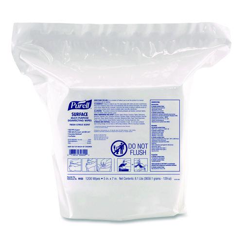 Image of PURELL® 9103-02 Surface Multi-Purpose Disinfecting Wipes, 1-Ply, 5 x 7, Fresh Citrus, White, 2/Carton