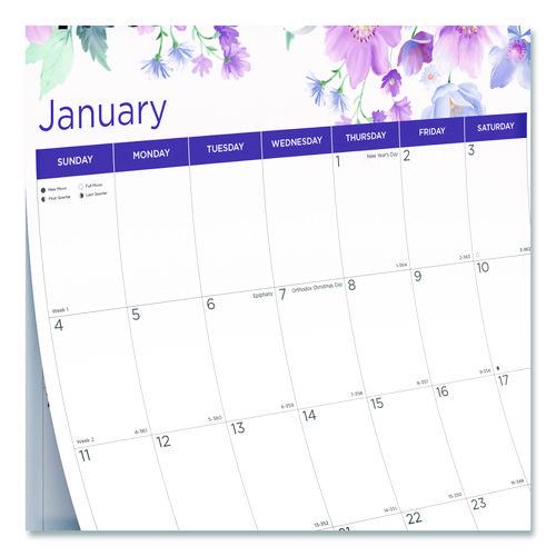 Image of Blueline® 12-Month Colorful Wall Calendar, Passion Floral Artwork, 12 x 17, White/Multicolor Sheets, 12-Month (Jan to Dec): 2026