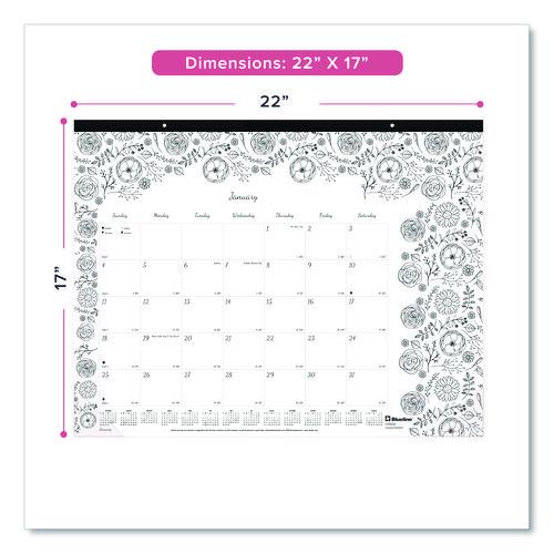 Image of Blueline® Monthly Desk Pad Calendar, DoodlePlan Coloring Pages, 22 x 17, Black Binding, Clear Corners, 12-Month (Jan to Dec): 2025