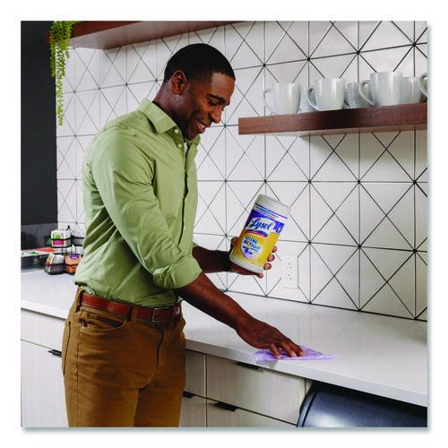 Image of LYSOL® Brand 19200-81700 Dual Action Disinfecting Wipes, 1-Ply, 7 x 7.25, Citrus, White/Purple, 75/Canister