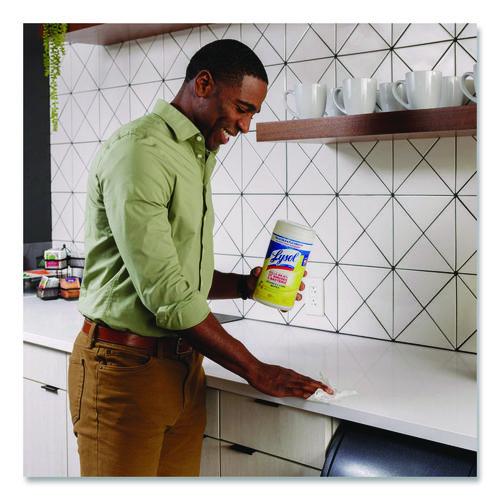 Image of LYSOL® Brand 19200-80296 Disinfecting Wipes, 1-Ply, 7 x 7.25, Lemon and Lime Blossom, White, 80 Wipes/Canister, 2 Canisters/Pack, 3 Packs/Carton