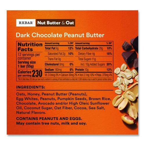 Image of A.M. RXBAR® KEE00718 Gluten-Free Peanut Butter Dark Chocolate Protein Bar, 1.9 oz Bar, 12/Box