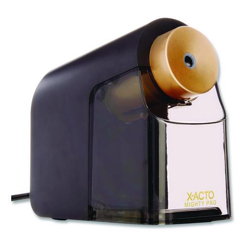 Image of X-ACTO® 1606X Model 1606 Mighty Pro Electric Pencil Sharpener, Ac-Powered, 4 X 8 X 7.5, Black/gold/smoke