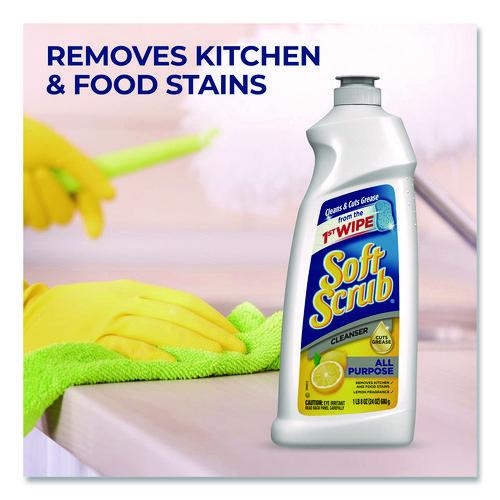 Image of Soft Scrub® 0 23400 07224 8 All Purpose Cleanser, Lemon Scent, 24 oz Bottle, 8/Carton