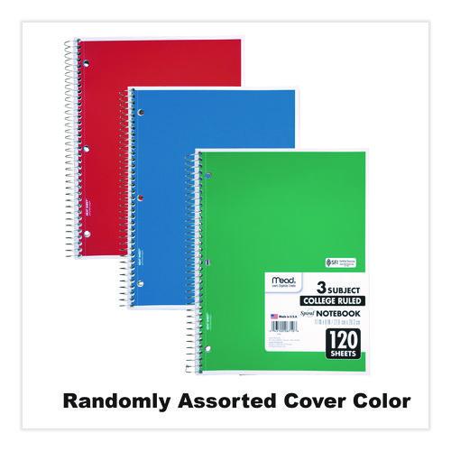 Image of Mead® 06710 Spiral Notebook, 3-Subject, Medium/College Rule, Randomly Assorted Cover Color, (120) 11 x 8 Sheets