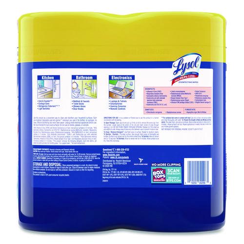 Image of LYSOL® Brand 19200-80296 Disinfecting Wipes, 1-Ply, 7 x 7.25, Lemon and Lime Blossom, White, 80 Wipes/Canister, 2 Canisters/Pack, 3 Packs/Carton