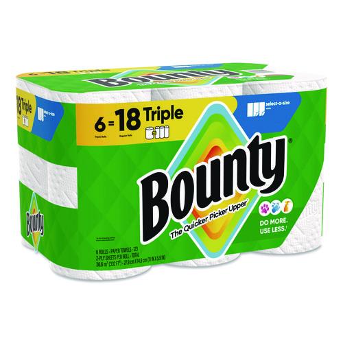 Image of Bounty® 80799721 Select-a-Size Kitchen Roll Paper Towels, 2-Ply, 5.9 x 11, White, 123 Sheets/Triple Roll, 6 Rolls/Carton