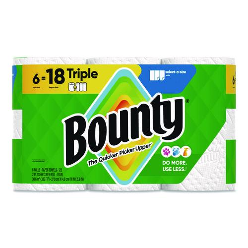 Image of Bounty® 80799721 Select-a-Size Kitchen Roll Paper Towels, 2-Ply, 5.9 x 11, White, 123 Sheets/Triple Roll, 6 Rolls/Carton