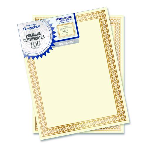 Image of Geographics® 47833 Award Certificates, 8.5 x 11, Ivory with Traditional Gold Border, 100/Pack