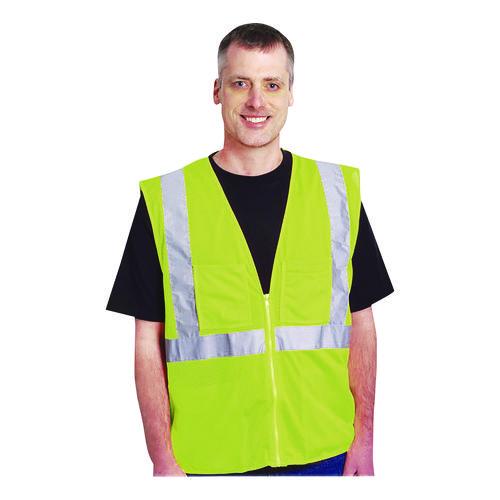 Image of PIP 302-MVGZLY-L Zipper Safety Vest, Large, Hi-Viz Lime Yellow
