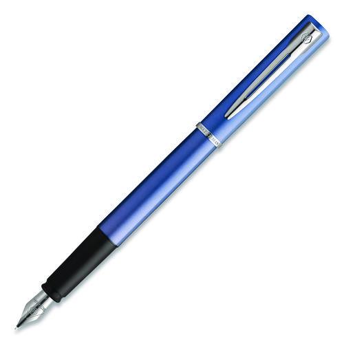 Image of Waterman S0174956 Allure Fountain Pen, Fine Point , Blue Ink, Silver/Black Barrel