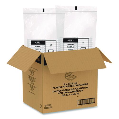 Image of Dart® 90PPHT1 Microwaveable Hinged Containers, ProPlanet Seal, 9 x 8.75 x 3, Clear, Plastic 150/Carton