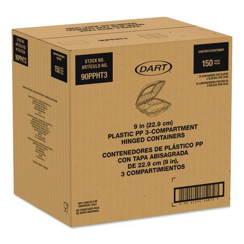 Image of Dart® 90PPHT3 Microwaveable Hinged Containers, ProPlanet Seal, 3 Compartments, 9 x 8.75 x 3, Clear, Plastic,150/Carton
