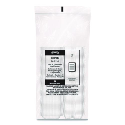 Image of Dart® 90PPHT3 Microwaveable Hinged Containers, ProPlanet Seal, 3 Compartments, 9 x 8.75 x 3, Clear, Plastic,150/Carton