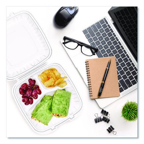 Image of Dart® 90PPHT3 Microwaveable Hinged Containers, ProPlanet Seal, 3 Compartments, 9 x 8.75 x 3, Clear, Plastic,150/Carton