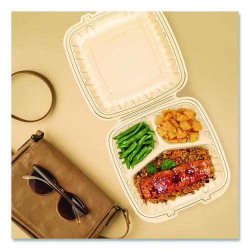 Image of Dart® 90PPHT3 Microwaveable Hinged Containers, ProPlanet Seal, 3 Compartments, 9 x 8.75 x 3, Clear, Plastic,150/Carton