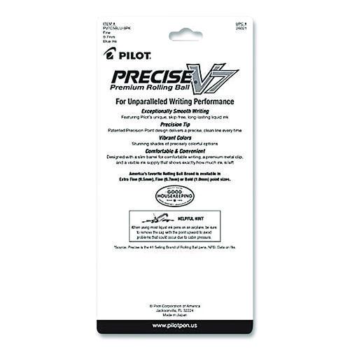 Image of Pilot® 26021 Precise V7 Rollerball Pen, Stick, Fine 0.7 mm, Blue Ink, Blue/Clear Barrel, 5/Pack