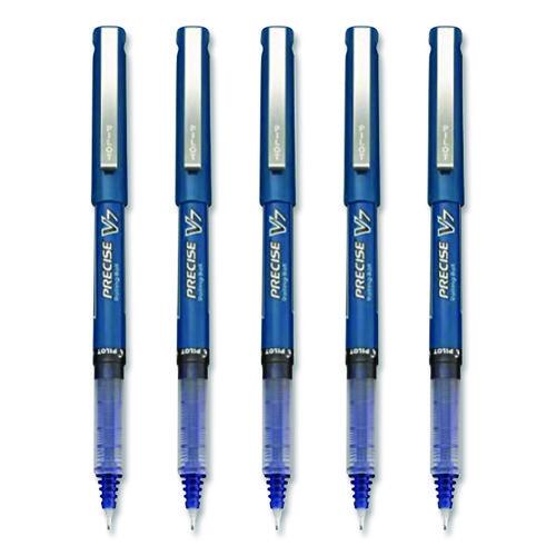 Image of Pilot® 26021 Precise V7 Rollerball Pen, Stick, Fine 0.7 mm, Blue Ink, Blue/Clear Barrel, 5/Pack
