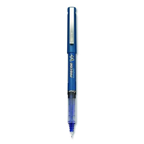 Image of Pilot® 26021 Precise V7 Rollerball Pen, Stick, Fine 0.7 mm, Blue Ink, Blue/Clear Barrel, 5/Pack