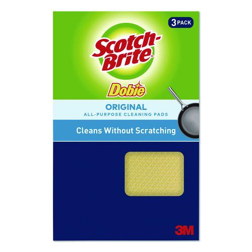 Image of Scotch-Brite® 7232FCT Dobie All-Purpose Cleaning Pad, 4.3 x 2.6, 0.5" Thick, Yellow, 3/Pack, 8 Packs/Carton