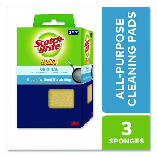 Image of Scotch-Brite® 7232FCT Dobie All-Purpose Cleaning Pad, 4.3 x 2.6, 0.5" Thick, Yellow, 3/Pack, 8 Packs/Carton