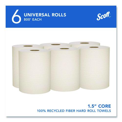 Image of Scott® 56758 Essential 100% Recycled Fiber Hard Roll Towel, 1-Ply, 8" x 800 ft, 1.5" Core, Brown, 6 Rolls/Carton