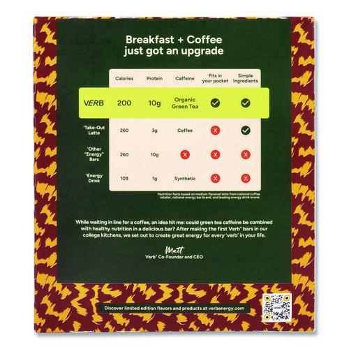 Image of VERB EnergyÂ® Caffeinated Protein Bar, Chocolate Chip Peanut Butter, 1.8 oz Bar, 12/Box