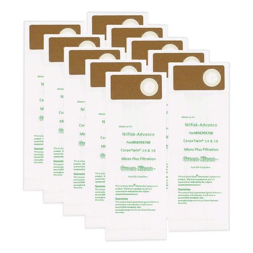 Image of Green Klean® GK-CARPTWN-P Replacement Vacuum Bags, Fits Advac/lindhaus/minuteman Phenom/nilfisk Carpetwin, 10/pack