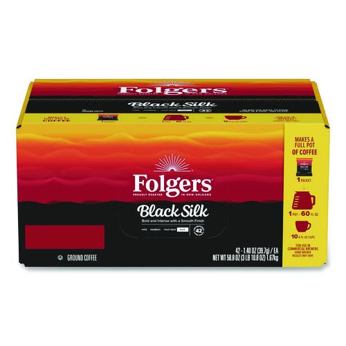 Image of Folgers® 2550000019 Black Silk Ground Coffee Fraction Pack, 1.4 oz Packet, 42/Carton