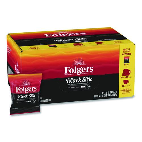 Image of Folgers® 2550000019 Black Silk Ground Coffee Fraction Pack, 1.4 oz Packet, 42/Carton