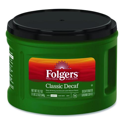 Image of Folgers® 2550030406 Classic Decaf Ground Coffee, Classic Roast Decaffeinated, 19.2 oz, Can, 6/Carton