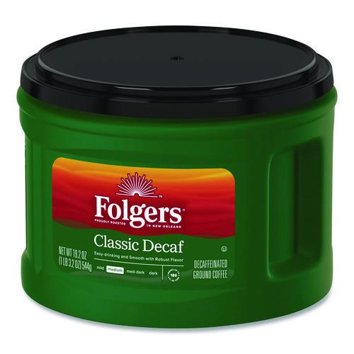Image of Folgers® 2550030406 Classic Decaf Ground Coffee, Classic Roast Decaffeinated, 19.2 oz, Can, 6/Carton