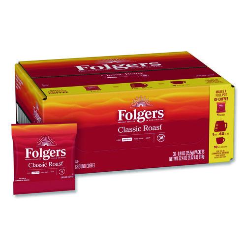 Image of Folgers® 2550006125 Classic Roast Ground Coffee Fraction Pack, 0.9 oz Fractional Pack, 36/Carton