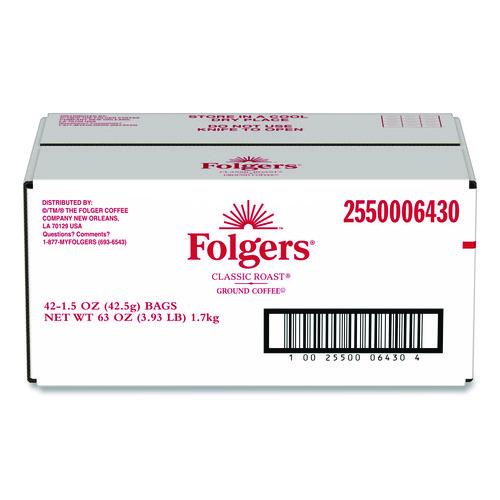 Image of Folgers® 2550006430 Classic Roast Ground Coffee Fraction Pack, 1.5 oz, 42/Carton