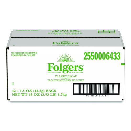 Image of Folgers® 2550006433 Classic Decaf Ground Coffee Fraction Pack, Classic Roast Decaf, 1.5 oz, 42/Carton