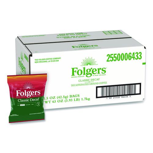 Image of Folgers® 2550006433 Classic Decaf Ground Coffee Fraction Pack, Classic Roast Decaf, 1.5 oz, 42/Carton