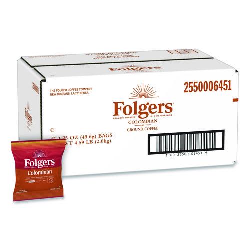Image of Folgers® 2550006451 Colombian Ground Coffee Fraction Pack. 100% Colombian, 1.75 oz Fraction Pack, 42/Carton