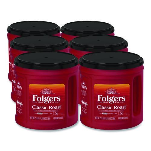 Image of Folgers® 2550030407 Coffee, Classic Roast, Ground, 25.9 Oz Canister, 6/carton
