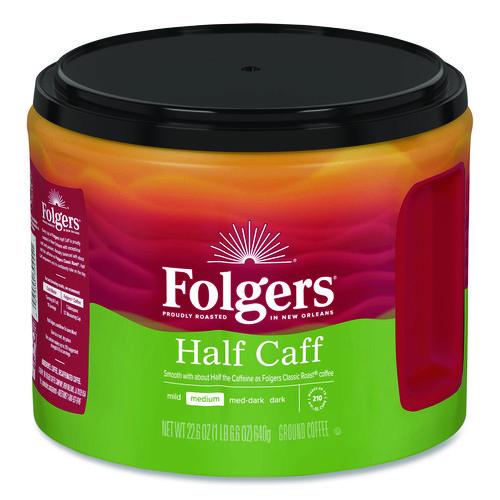 Image of Folgers® 2550030444 Half Caff Ground Coffee, 22.6 oz Canister, 6/Carton