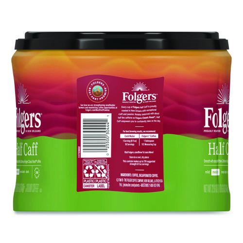 Image of Folgers® 2550030444 Half Caff Ground Coffee, 22.6 oz Canister, 6/Carton