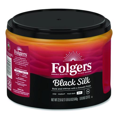 Image of Folgers® 2550030439 Black Silk Ground Coffee, Black 22.6 oz Canister, 6/Carton