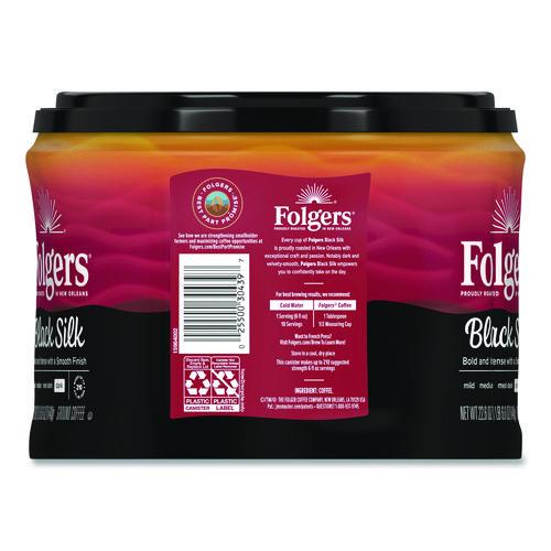 Image of Folgers® 2550030439 Black Silk Ground Coffee, Black 22.6 oz Canister, 6/Carton