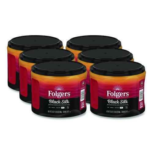 Image of Folgers® 2550030439 Black Silk Ground Coffee, Black 22.6 oz Canister, 6/Carton