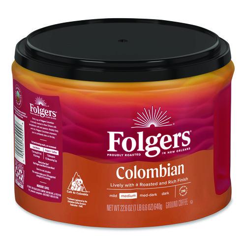 Image of Folgers® 30445CT 100% Columbian Coffee, 22.6 oz Canister, 6/Carton